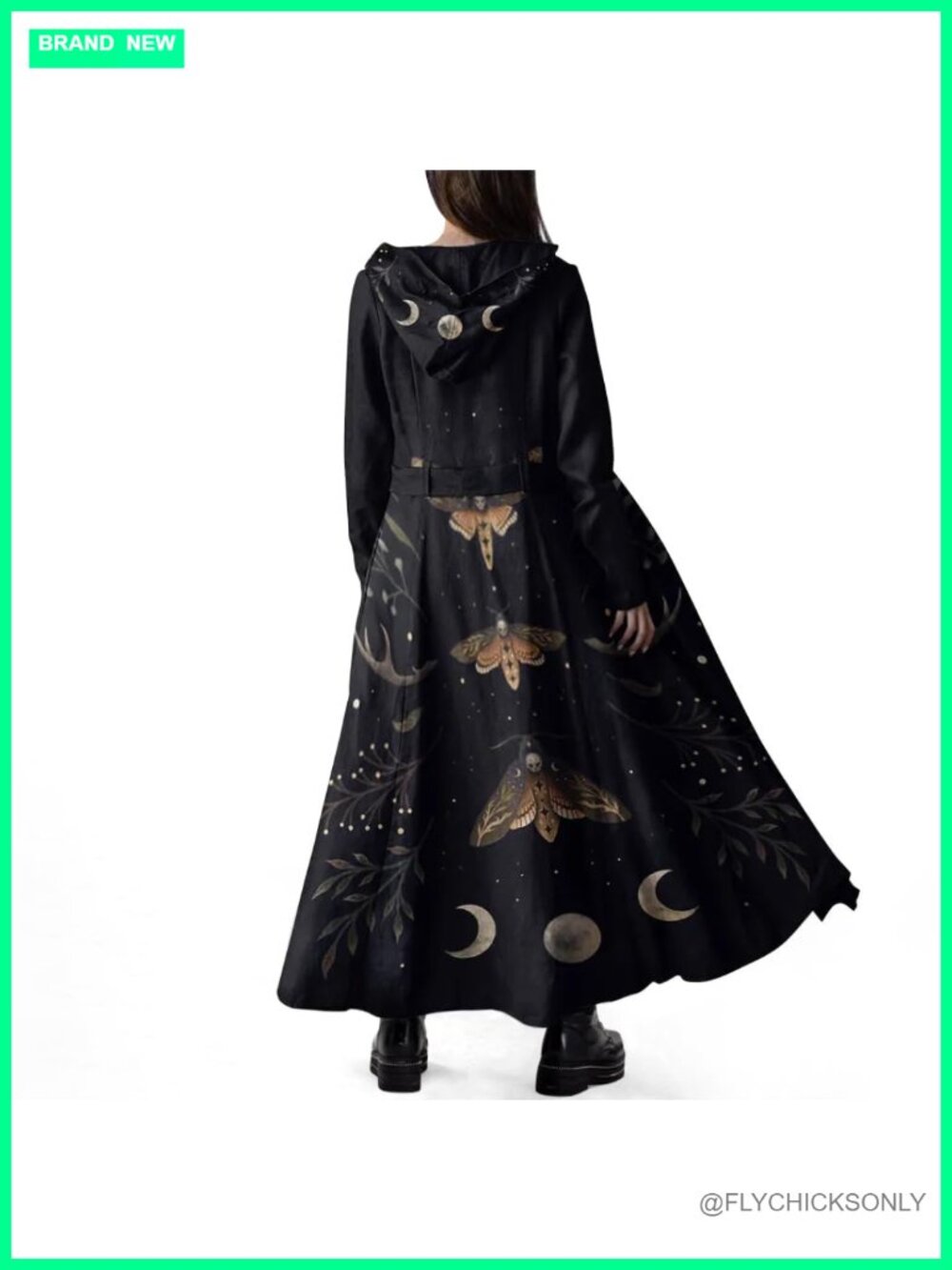 Women Long Fleece Trench Coat Gothic Belted Overcoat Hooded Peacoat